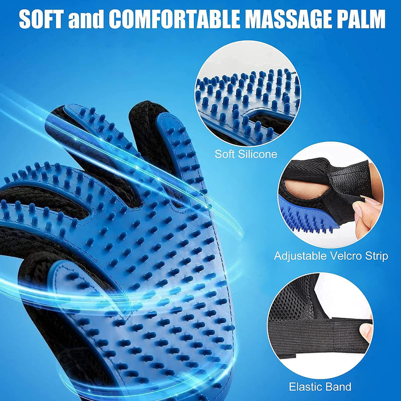 USION Pet Glove,Grooming Tool [NEW 259 Pins] Furniture Pet Hair Remover Mitt- For Cat & Dog Long Short Fur Gentle Deshedding Brush for Massage - Soft Groomer Mitt (1 Right Hand) 1 PC Right Hand Blue-259 Pins - PawsPlanet Australia