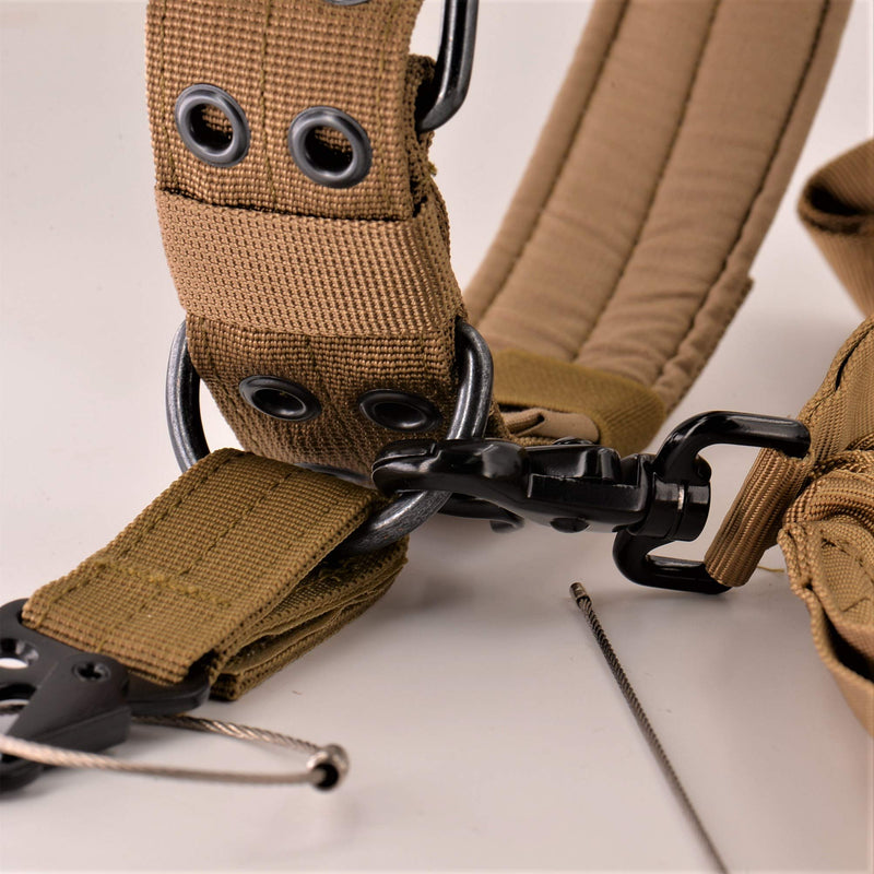 [Australia] - REBEL METTLE Tactical Dog Leash [Tan] (1) [Quick Release] + Adjustable Collar (1) + All Purpose MOLLE Hook Clip (1) for SWAT/Military / K9 Unit Tan 