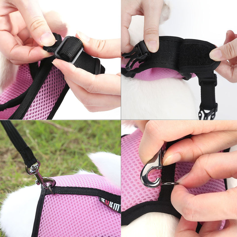 Rabbits Harness Small Animal Collars - Adjustable Soft Breathable Mesh Harness and Leash with Velcro for Bunny Small Animals Walking, 2 Year Warranty，Pink - PawsPlanet Australia