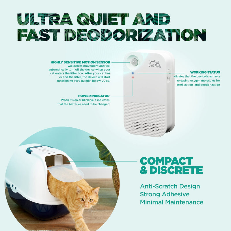 PET SOLE Cat Litter Deodorizer – Smart Litter Box Deodorizer with Auto On/Off Function – Battery-Powered Cat Litter Odor Eliminator – Odor and Dust Neutralizer with Adhesive Back Sticker - PawsPlanet Australia