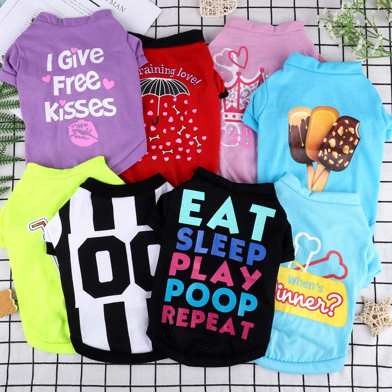 RUODON 8 Pieces Pet Breathable Shirts Printed Puppy Shirts Pet Sweatshirt Cute Dog Apparel Puppy Dog Clothes Soft T-Shirt for Pet Dogs and Cats Small - PawsPlanet Australia