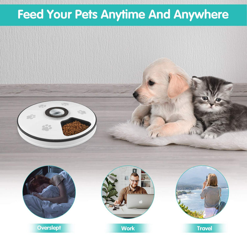 Chintu Automatic Cat Feeder with Timer - 6 Meals Automatic Dog Feeder Dry Food Dispenser for Cats and Small Dog with Voice Reminder Portion Control Programmable Timed Auto Pet Cat Feeder dark grey - PawsPlanet Australia