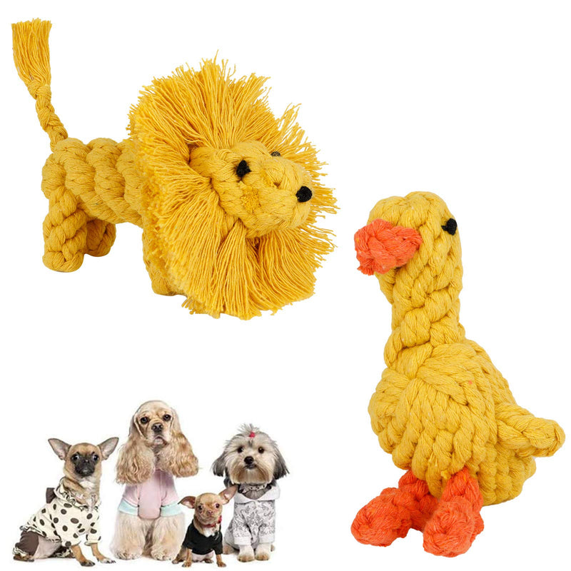 FANTESI 2 Pack Dog Rope Toys, Pet Puppy Rope Chew Toys Teeth Dogs Treats Toys Dogs Ball Knot Training toy for Small Middle Dog (Duck, Lion) - PawsPlanet Australia