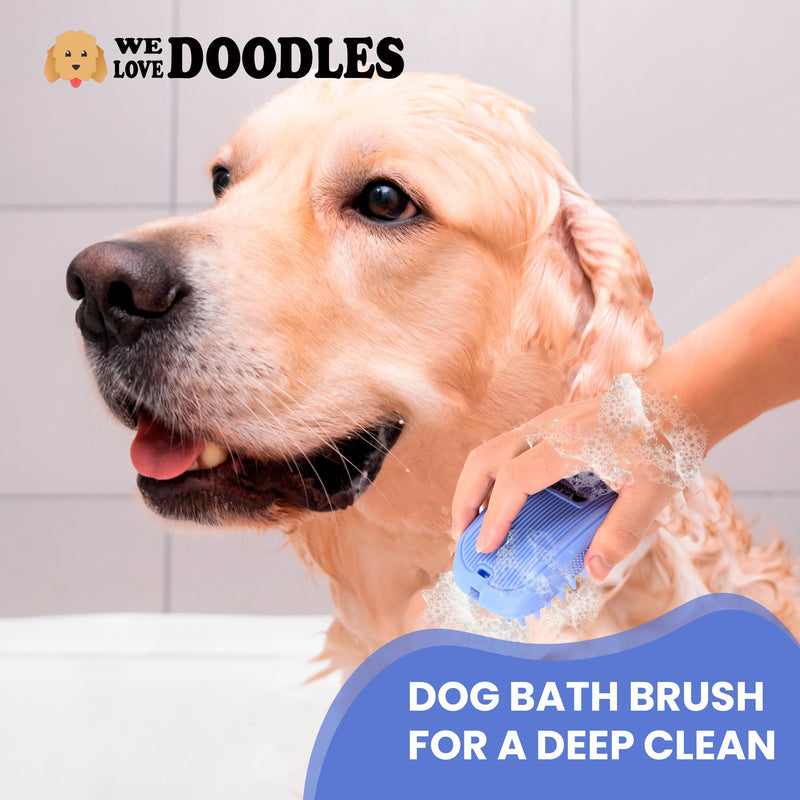 Dog Grooming Bath Brush, Pet Rubber Brush For Shower Scrubbing & Soothing Massage, Ideal for Long & Short Haired Dogs and Cats, Essential Puppy Grooming Accessories, Long Pins [We Love Doodles] - PawsPlanet Australia