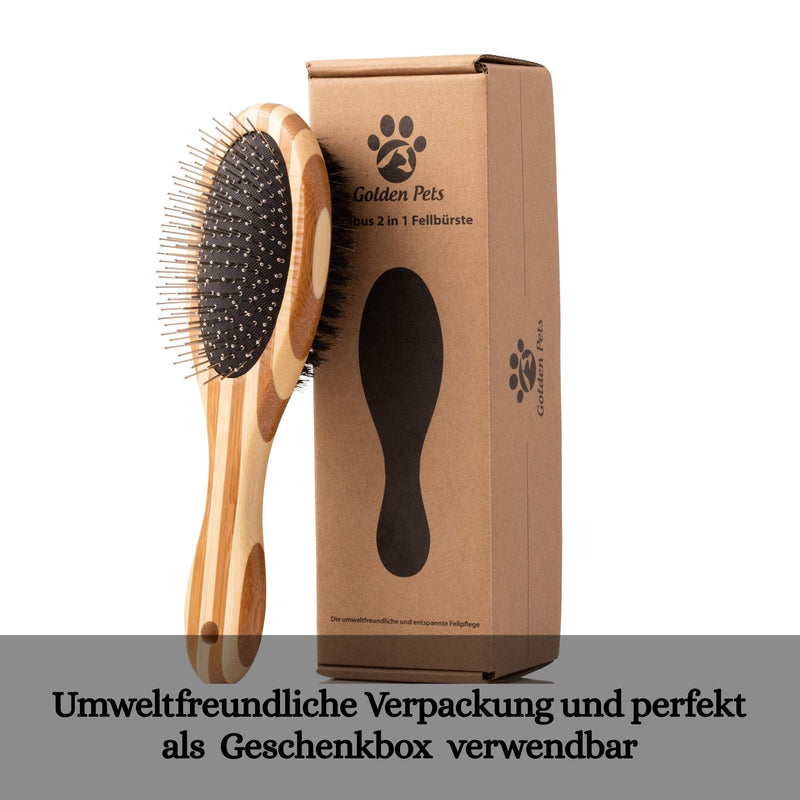 Golden Pets Bamboo 2 in 1 dog brush & cat brush I smoothing and de-matting I medium - long-haired fur suitable I dog comb for undercoat I + free care manual - PawsPlanet Australia