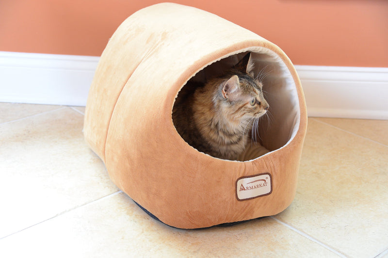 [Australia] - Aeromark International Armarkat Cave Shape Pet Cat Beds for Cats and Small Dogs-Waterproof and Skid-Free Base 18" L X 13" W X 13" H Brown & Ivory 