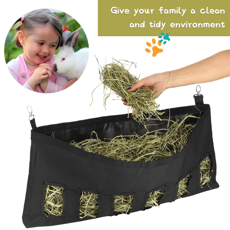 Guinea Pig Rabbit Hay Bag with 6 Holes Small Animal Hay Feeder Bag Rabbit Feeder Storage Bag Large Size Hanging Feeder Nylon Sack for Guinea Pig Rabbit Chinchilla Hamsters Small Animals (Black) - PawsPlanet Australia