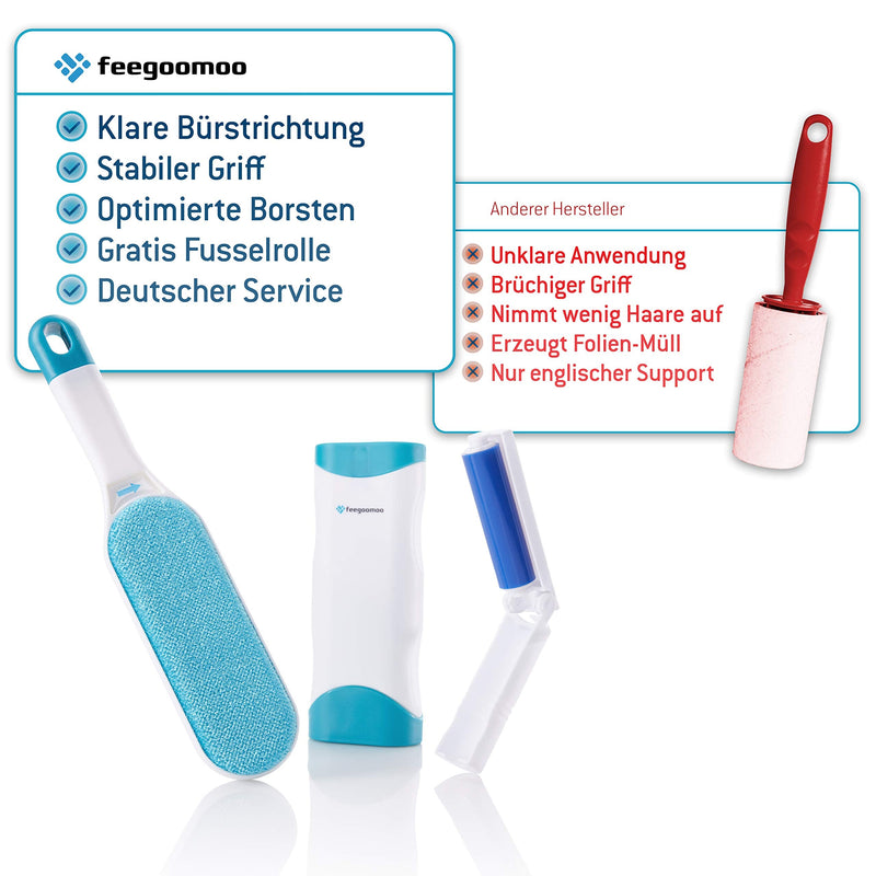 Lint brush in a set with foldable lint roller - reusable pet hair remover with extremely easy cleaning - can also be used as a clothes brush, manual, blue - PawsPlanet Australia