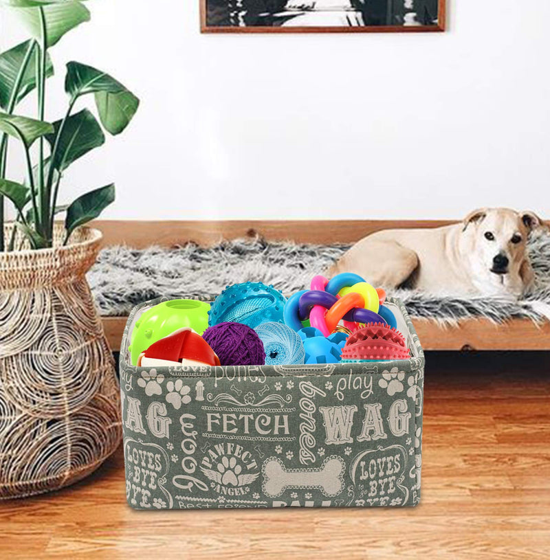 Geyecete Dog Toys Storage Bins Canvas printing pet Baskets,with Designed Metal Bone-shaped Handle,Pet Toy and Accessory Storage Bin-Green Green - PawsPlanet Australia