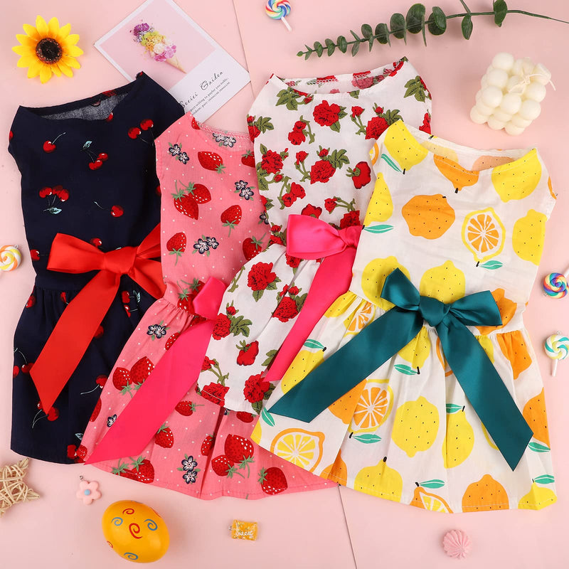 URATOT 4 Pieces Cute Pet Dress Dog Dress with Lovely Bow Puppy Dress Strawberry Cherry Lemon Pet Apparel Dog Clothes for Small Dogs and Cats Fruit Design with Bow - PawsPlanet Australia