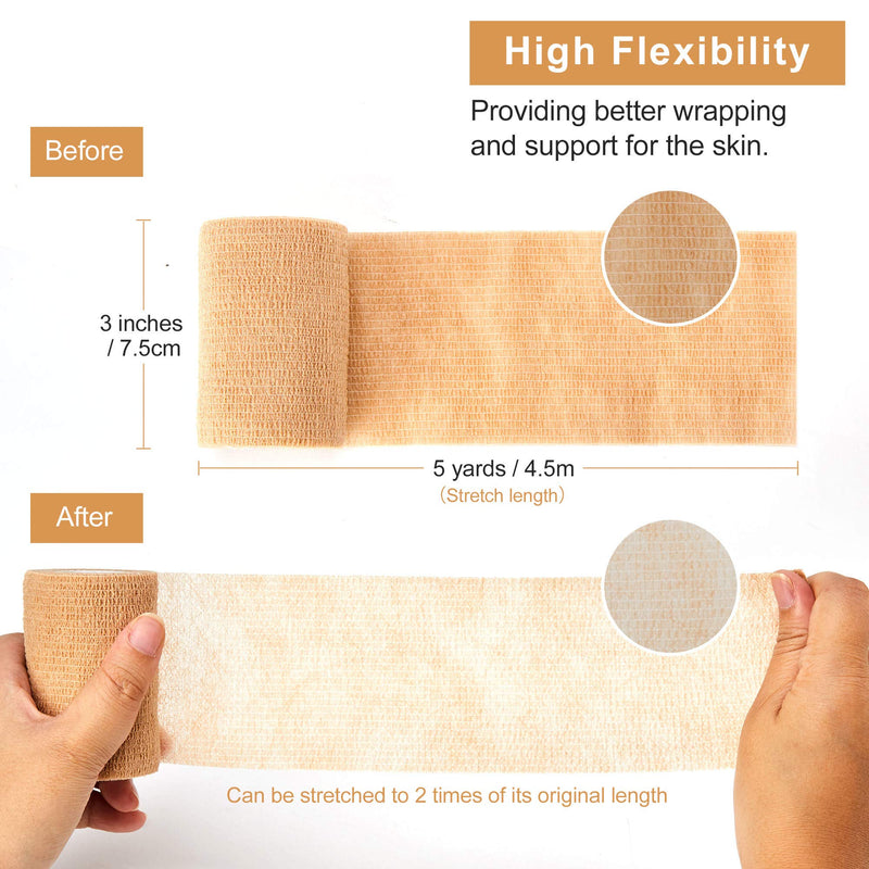 Cohesive Bandages 7.5cm x 4.5m, 12 Rolls Self Adhesive Bandage Pet Vet Wrap Elastic Support Bandage for First Aid, Sports, Wrist and Ankle (Beige) Beige - PawsPlanet Australia