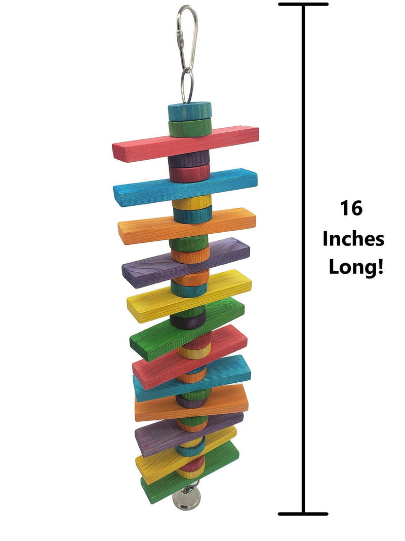 [Australia] - Tropical Chickens Wooden Bird Chew Toy, 14 Inches Colorful Hanging Wood Chew Blocks, Natural Wood Blocks with Bird Safe Bell, Great for Parrots, Macaws, African Greys and Conures 