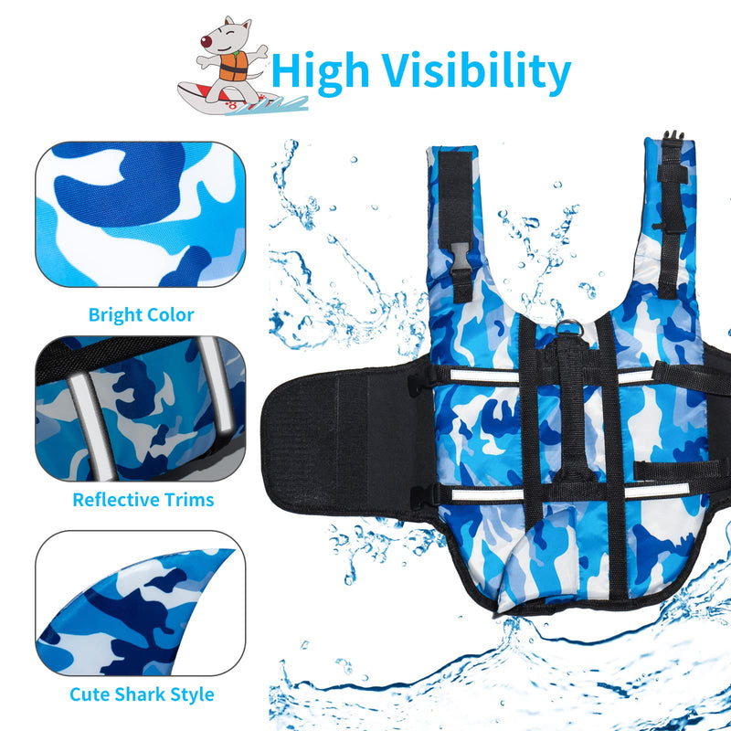 JOYPAWS Dog Life Jacket Fashion Dog Safety Vest Saver Adjustable Preserver with High Buoyancy and Durable Rescue Handle for Small,Medium,Large Dogs X-Small Camouflage Blue - PawsPlanet Australia