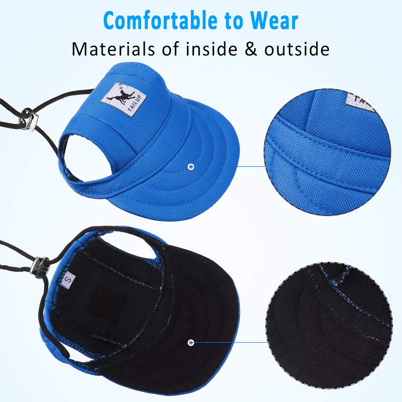 2 Pieces Dog Baseball Caps Dog Visor Hats Pet Outdoor Sports Hats with Ear Holes and Sun Protection Pet Baseball Caps with Adjustable Chin Strap for Small Dogs (Blue, Black) Blue, Black - PawsPlanet Australia