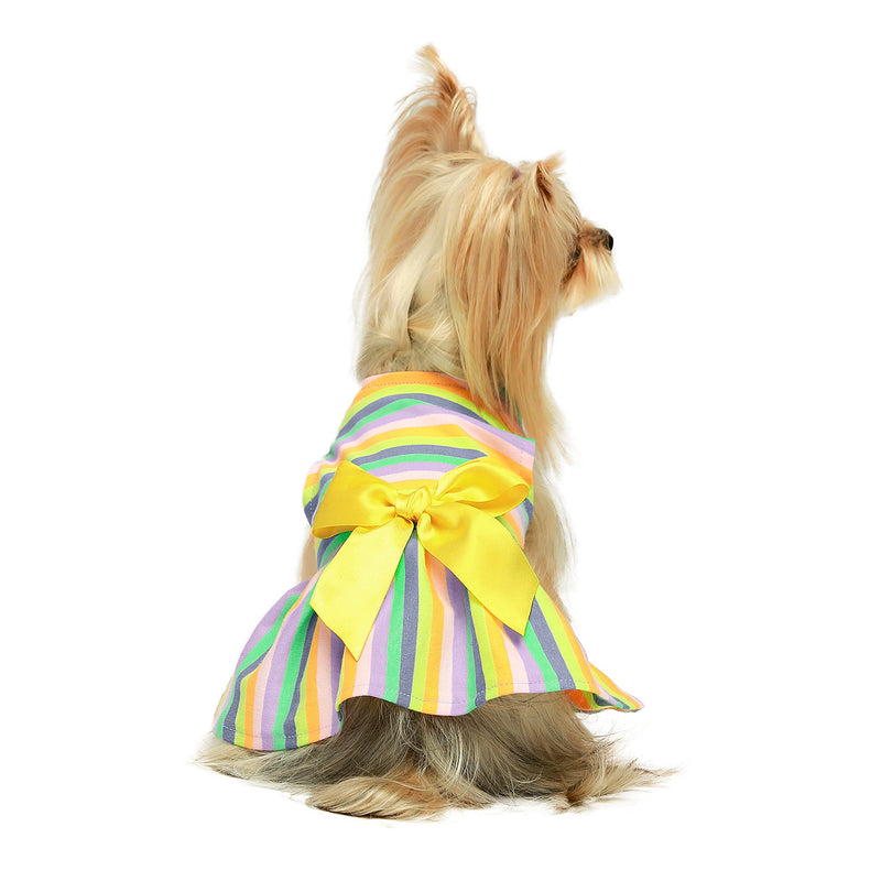 Fitwarm Dog Striped Cotton Dress, Dog Summer Clothes for Small Dogs Girl, Cat Apparel, Yellow Orange Green XS - PawsPlanet Australia