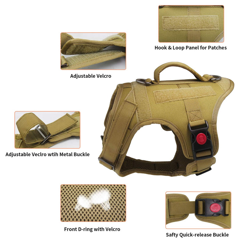 [Australia] - Mudinpet Tactical Dog Harness, Military Service Dog Vest for Small Medium Large Dogs, No Pull Escape-Proof Dog Utility Vest XS Chest 17.5-21in Khaki 