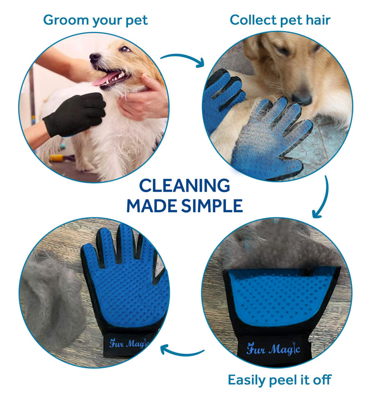 Fur Magic Reusable Pet Fur Remover Brush for Dogs Cats Remove Hair from Furniture Clothes Sofa + Pair of Grooming Gloves - PawsPlanet Australia