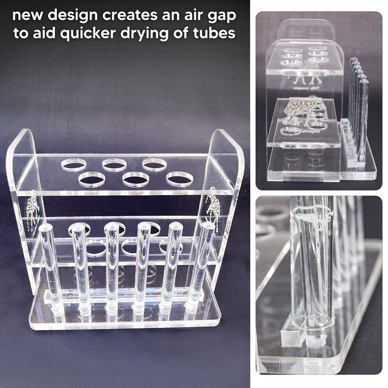 Aquarium Test Tube Holder, Hand-Made Rack, with 6 Holes and 6 Drying Poles, customised for use with Aquarium Test Tubes Including API Test Tubes, by Tililly Concepts - PawsPlanet Australia