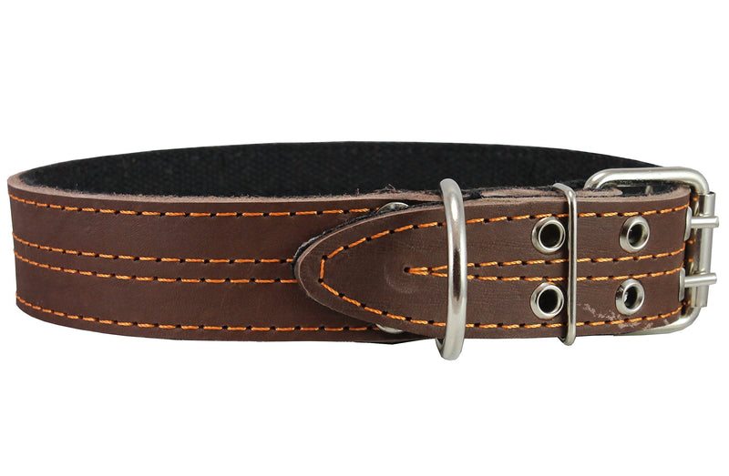 [Australia] - Genuine Leather Dog Collar, Padded Brown, 1.5" Wide. Fits 14"-18" Neck Size, Medium 