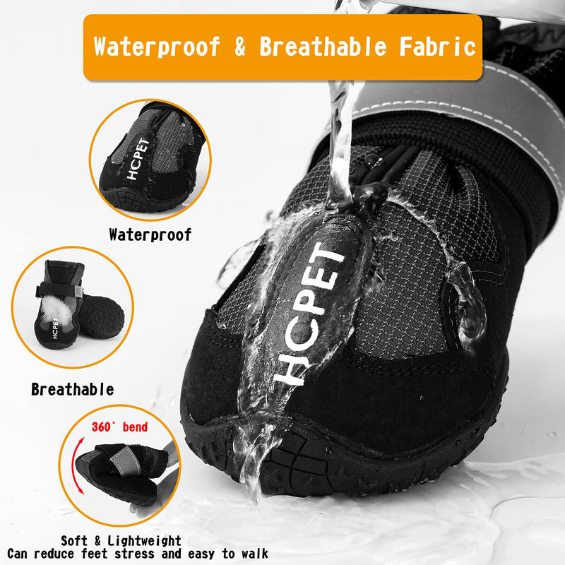 EARTH FRIENDLY 4 Pcs Dog Boots Anti-Slip Breathable Dog Shoes with Adjustable Reflective Straps Rugged Waterproof Dog Snow Shoes Paw Protectors for Small to Large Dogs Outdoor Size 2: 2.4"X1.6" (L*W) Black - PawsPlanet Australia