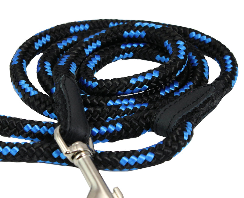 [Australia] - Dogs My Love 6ft Long Braided Rope Dog Leash Blue with Black 6 Sizes Small: 6ft Long; 0.3" Diam (8mm) 