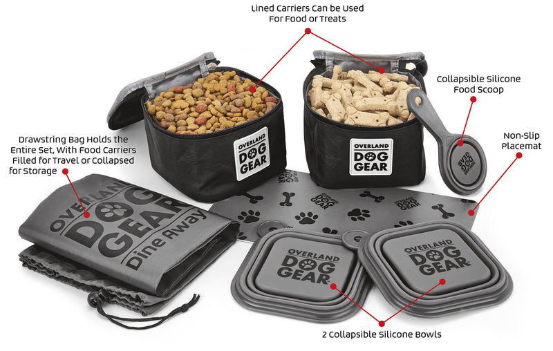 [Australia] - Overland Dog Gear, Dog Travel Bag, Dine Away Bag, Includes Lined Food Carriers and 2 Collapsible Dog Bowl, Collapsible Scooper and Placemat (Various Sizes and Colors) Small Dog Black 