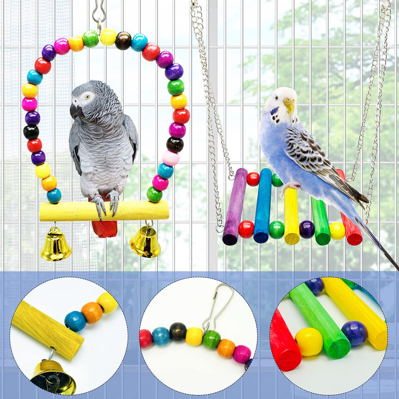 21 PCS Bird Toys Parrot Swing Chewing Toy Hanging Perches with Bell Birds Foraging Toys for Small Parakeets Cockatiels Parrots Conures Love Birds - PawsPlanet Australia