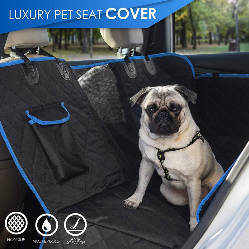 Dog Hammock for Car Back seat with Mesh Visual Window, Side Flaps with Zipper, Padded 4 Layers Waterproof Heavy Duty Dog Hammock with Storage Bag, Scratch Proof Nonslip Pet Car Seat Cover (Blue) Blue - PawsPlanet Australia