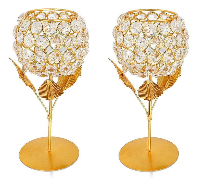 NOBILITY Gold Plated Crystal Candle Holder Tea Light Stand Votive Decorative Tealight Holders for Home Office Living Room Indoor Garden Dining Centerpiece Decoration 2 Pcs PACK OF 02 - PawsPlanet Australia
