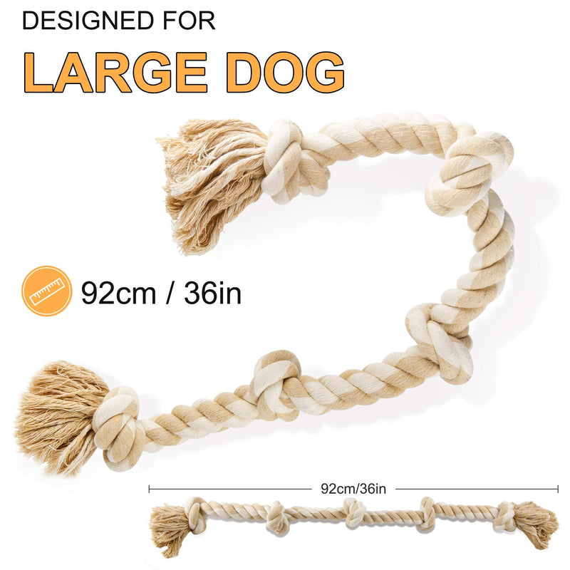 Fida Dog Rope Toys for Large/Medium Aggressive Chewers, Tough Rope Chew Toy, 90cm 5 Knots Indestructible Natural Cotton Rope, Tug of War Dog Pull Rope Teeth Cleaning - PawsPlanet Australia