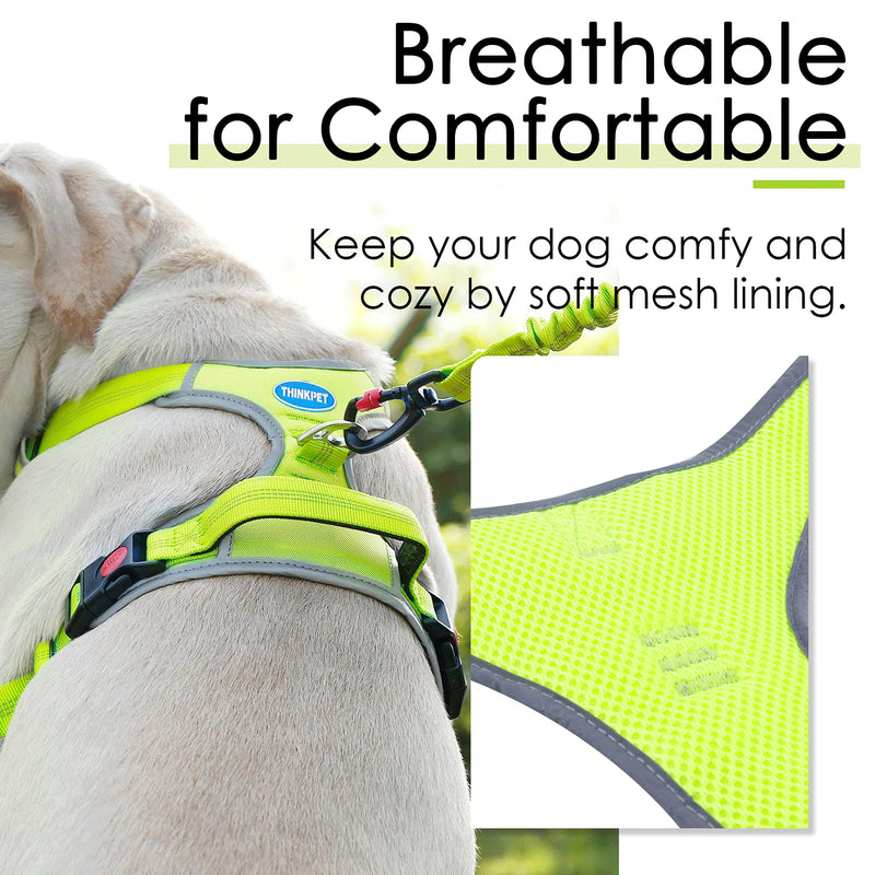 ThinkPet No Pull Breathable Sport Dog Harness - Reflective Padded Oxford Nylon Safety Adjustable Easy on and off Vest, Back/Front Clip Handle Outdoor and Training Small Medium Dogs(Small Green) S (Pack of 1) - PawsPlanet Australia