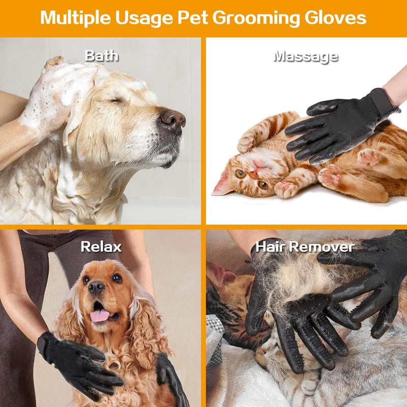 [Upgrade] BYETOO Pet Grooming Glove,Pet Deshedding Brush Glove with Adjustable Wrist Strap for Cat,Dog,Horse with Long,Short Fur,Efficient Pet Hair Remover Mitt with Enhanced Five Finger Design1 Pair [Black, A pair] - PawsPlanet Australia