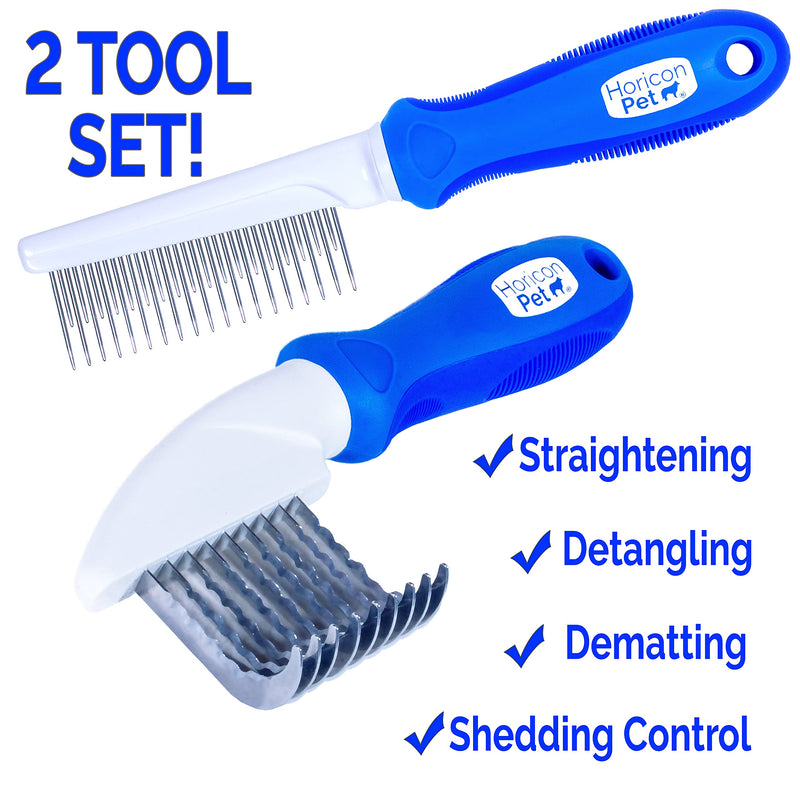 Horicon Pet 2 In 1 Dematting Razor Comb and 37 Pin Detangling Pet Comb Set - Removes Knots, Matted Fur, & Tangles Gently For Dogs & Cats 2 Count (Pack of 1) - PawsPlanet Australia