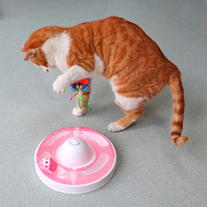 Interactive Cat Toys for Indoor Cats Automatic Electronic Rotating Butterfly Cat Toy with Roller Tracks Ball, Exercise Hunting Toy Games Funny Gifts for Kitten Pet Cat Supplies PINK - PawsPlanet Australia