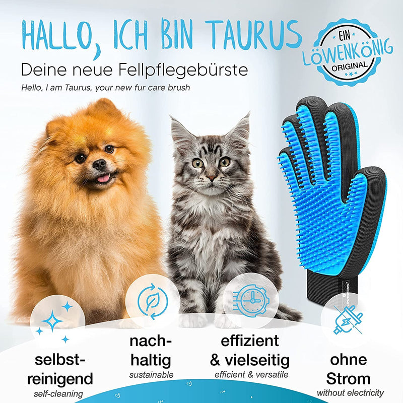 LÖWENKÖNIG® Taurus 3.0 [Improved grooming glove with extra long soft nubs] for short and long-haired cats and dogs I pet brushing glove I massage brush I cat accessories - PawsPlanet Australia