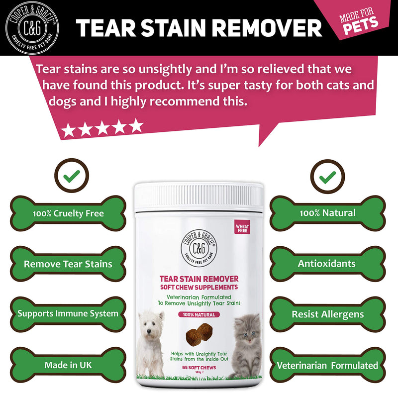 C&G Pets | TEAR STAIN REMOVER SUPPLEMENT 65 SOFT CHEWS | REMOVES TEAR STAINS | STIMULATES IMMUNE SYSTEM | ANTIOXIDANTS | RESIST ALLERGENS | VETERINARIAN FORMULATED - PawsPlanet Australia