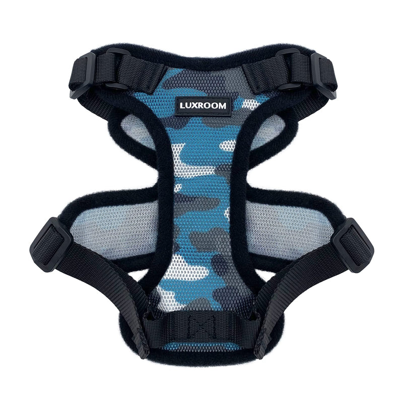 LuxRoom Cat Leash and Harness Set for Walking, Adjustable Breathable Kitten Harness and Leash with Safety Reflective Strap Blue Camo XS - PawsPlanet Australia