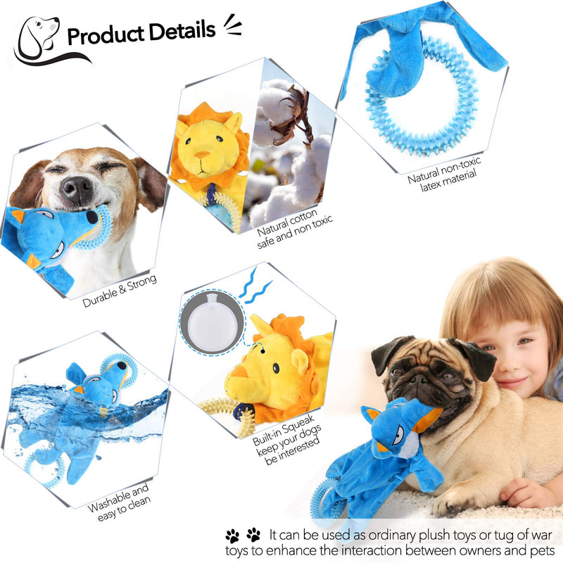 Sammiu Dog Plush Toy Dog Squeaky Toys Tug of War Dog Toys Durable Interactive Dog Toys with Rope, Squeakers and Teething Ring - PawsPlanet Australia