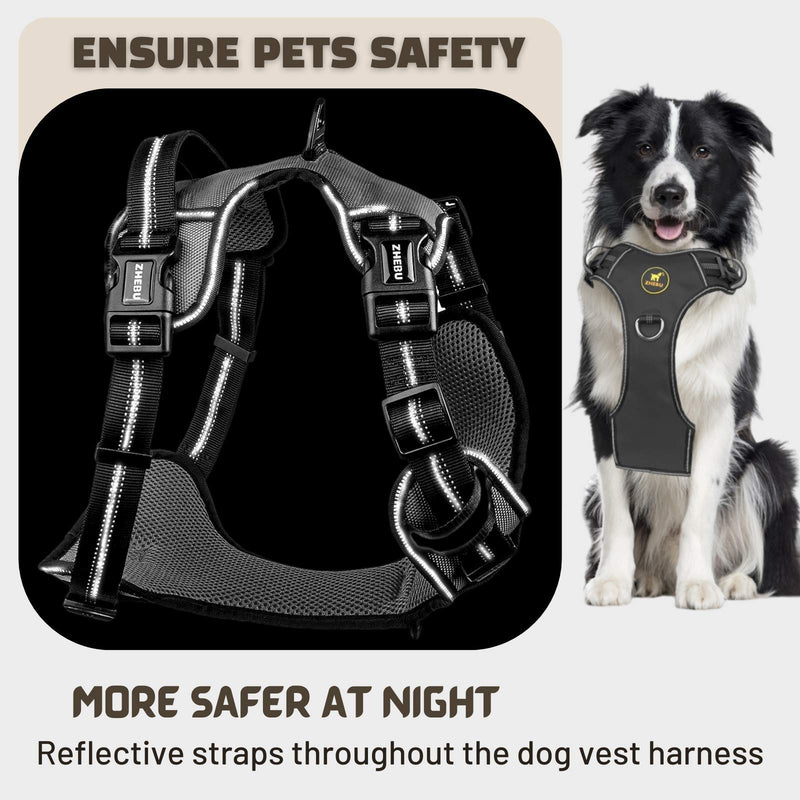 ZHEBU No Pull Dog Harness Reflective, Walking Dog Harness with Easy Control Handle, Over The Head Dog Harness with 2 Leash Clips, Adjustable Soft Padded Dog Vest (Black, S) Black S（Neck:13-19"；Chest:15-20"） - PawsPlanet Australia