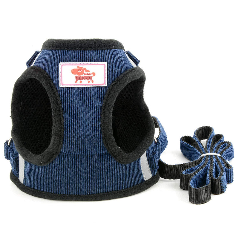 Zunea Small Dog Harness and Leash Set No Pull Adjustable Reflective Step-in Puppy Boy Girl Vest Harnesses Soft Corduroy Mesh Padded for Pet Dogs Cats Chihuahua XS (Chest: 10.2") blue - PawsPlanet Australia
