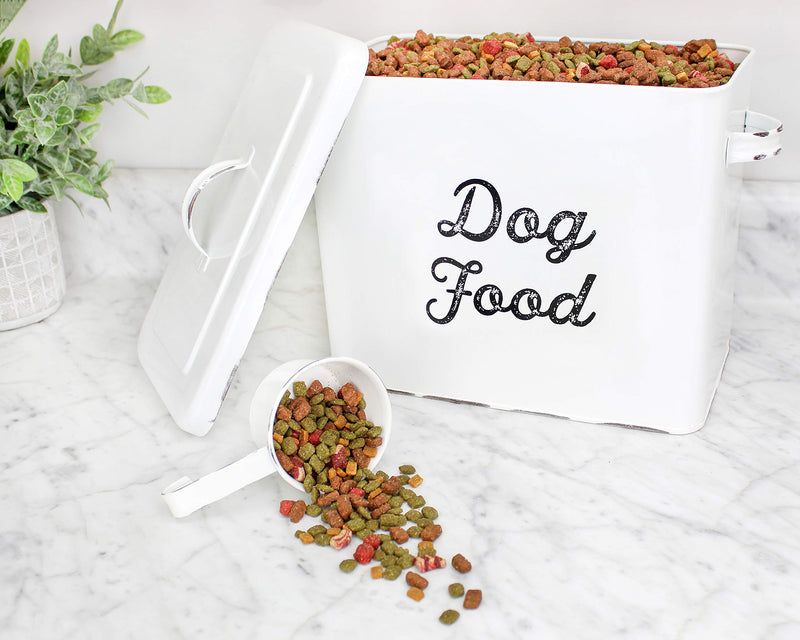 AuldHome Rustic Dog Food Canister; White Farmhouse Style Storage Bin for Pet Food - PawsPlanet Australia