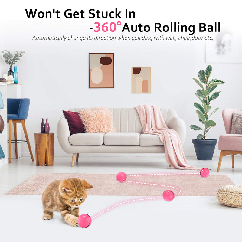 [Australia] - Domgoopet Interactive Cat Toys Ball, Self Rotating Cat Toy, Newest Version USB Rechargeable Pet Toy,Buit-in Spinning LED Light, Stimulate Hunting Instinct for Your Cat/Kitty/Kitten/Pets Pink 