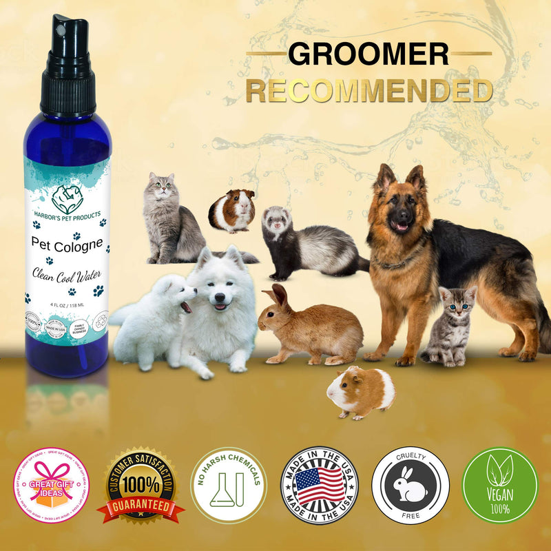[Australia] - Harbor Pet Cologne | Cat & Dog Deodorant and Scented Perfume Body Spray | Clean and Fresh Scent | Natural Deodorizing Qualities | Made in USA - 1 Bottle 4oz (120ml) Clean Cool Water 