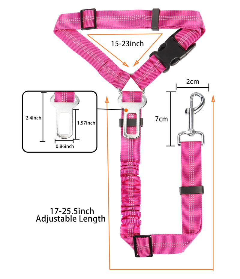 YAOHDAO Dog Seat Belt Harness for Car, Restraint Adjustable with Elastic Bungee Buffer Headrest for Vehicle, 360° Swivel Carabiner Nylon Pet Safety Seat Belts Heavy Duty Car Harness for Dogs Rosy Red - PawsPlanet Australia