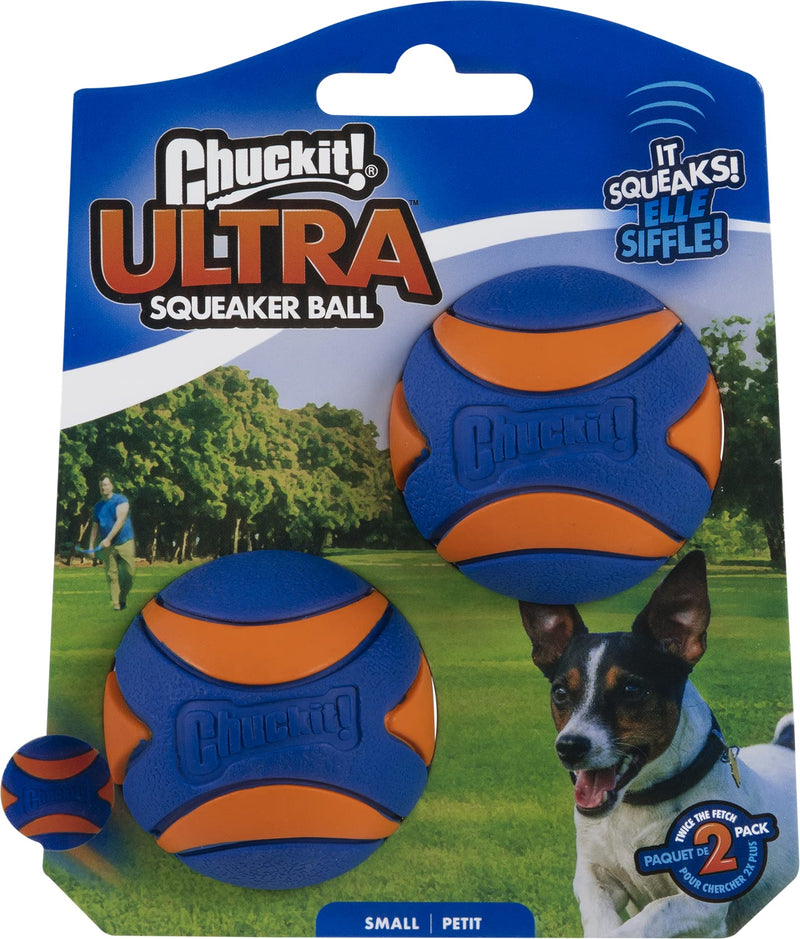 ChuckIt! Ultra Squeaker Dog Ball, Durable High Bounce Rubber Floating Dog Toy, Blue & Orange, Small, 2 Pack & Ultra Ball, Durable Dog Ball High Bounce Rubber Dog Toy, 2 Pack, Medium + Ultra Ball, Medium - PawsPlanet Australia