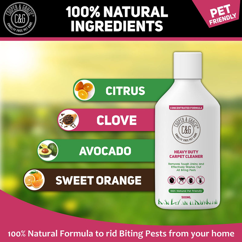 C&G PETS | HEAVY DUTY PEST CARPET CLEANER CONCENTRATE 500ML | 100% NATURAL CRUELTY FREE ENZYME BLEND | EFFECTIVE AGAINST WASHING AWAY BLOOD SUCKING PEST BUG FROM DIRTY CARPETS - PawsPlanet Australia