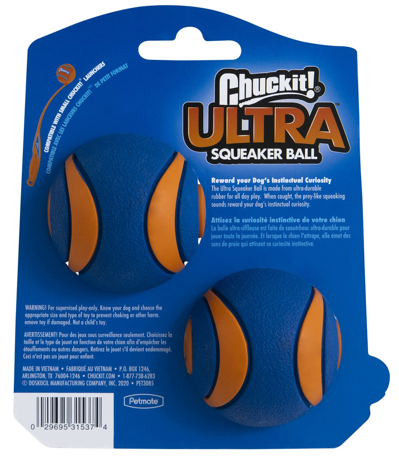 ChuckIt! Ultra Squeaker Dog Ball, Durable High Bounce Rubber Floating Dog Toy, Blue & Orange, Small, 2 Pack & Ultra Ball, Durable Dog Ball High Bounce Rubber Dog Toy, 2 Pack, Medium + Ultra Ball, Medium - PawsPlanet Australia