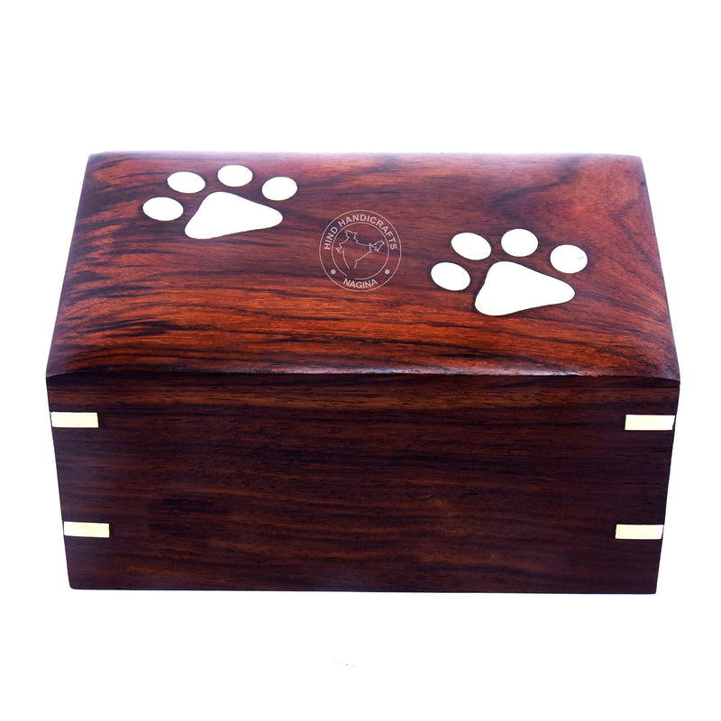 Hind Handicrafts Brass Paw Inlaid Rosewood Pet Urn for Dogs Cats Memorial Keepsake Urns for Ashes, Photo Wooden Box Cremation Urn (X-Small: 5" x 3" x 2" - 10lbs or 4.5kg, Two Paw) X-Small: 5" x 3" x 2" - 10lbs or 4.5kg - PawsPlanet Australia