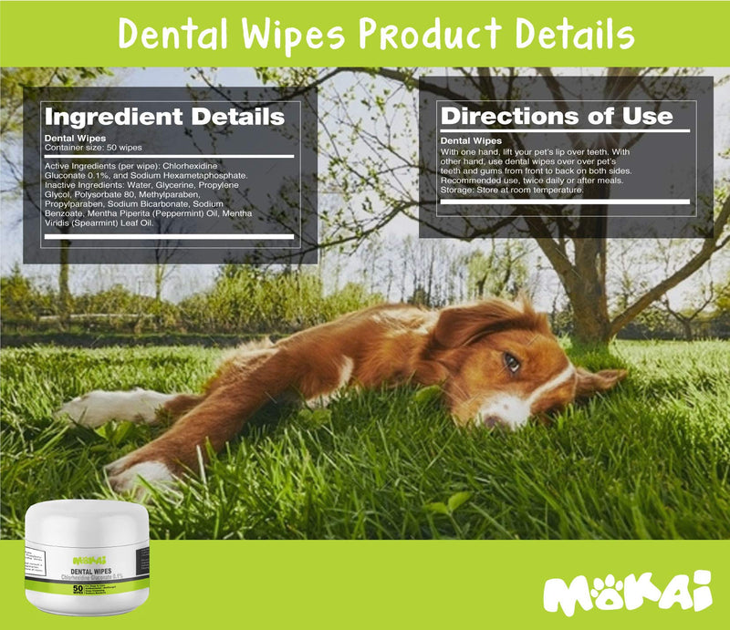 [Australia] - MOKAI Dental Wipes for Dogs and Cats | Pads With Chlorhexidine and Sodium Hexametaphosphate Helps Remove Plaque Tartar Buildup Calculus and Bad Breath, Preventing Tooth Decay and Gingivitis 150 Wipes 