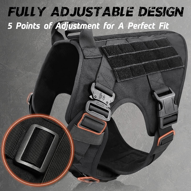 rabbitgoo Tactical Dog Harness, Military Dog Harness with Handle M Black, Molle Vest with Metal Buckles and Loop Panels, No-Pull Training Harness with Leash Clip for Medium Large Dog Walking Hunting M (Pack of 1) - PawsPlanet Australia